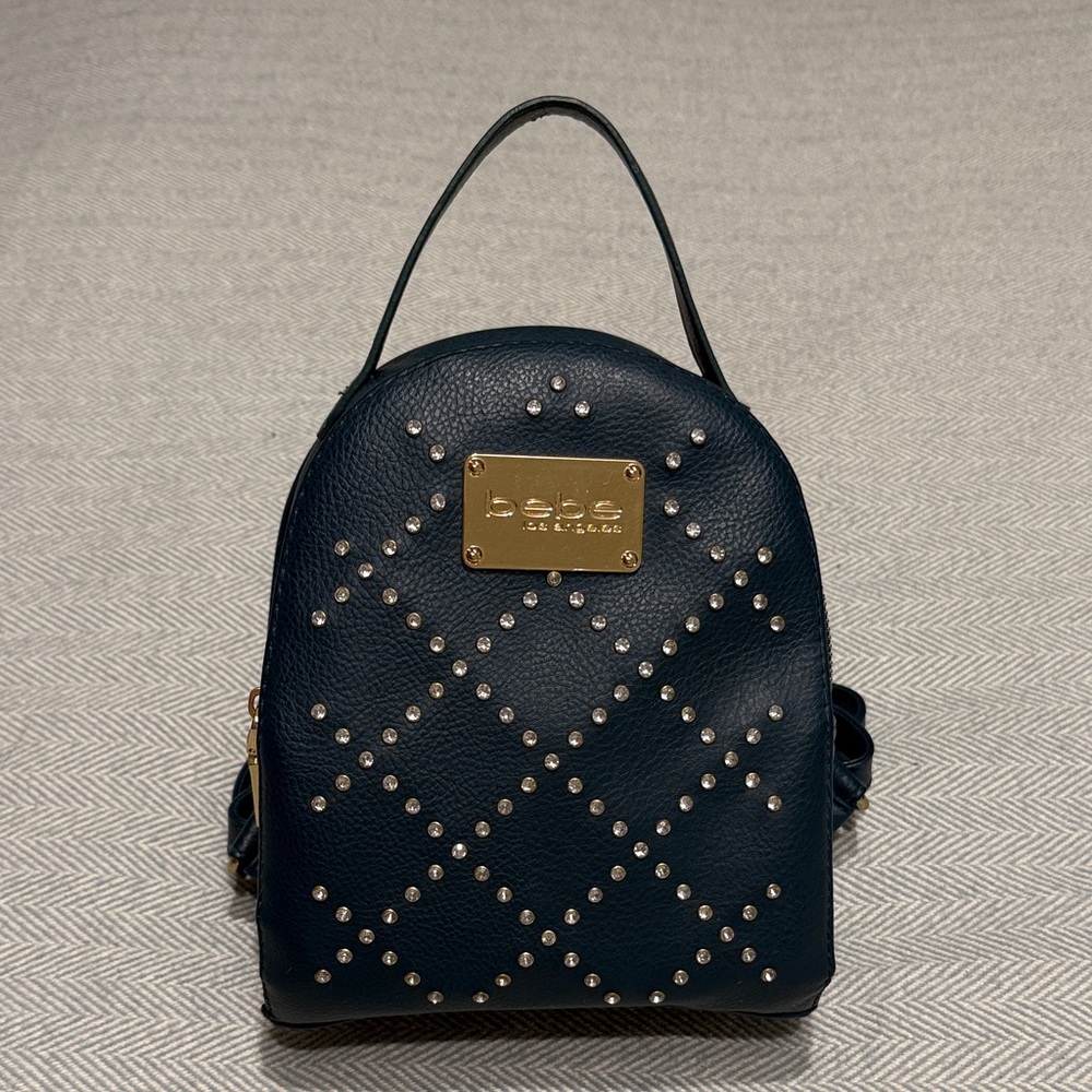 BEBE Dark Teal Rhinestone Studded Mini Backpack - Picture 2 of 10